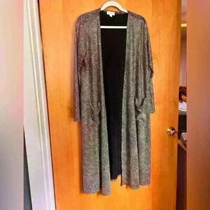 LuLaRoe Sarah Elegant Black Gold Sparkle Shimmer Cardigan Duster Sweater- Size L